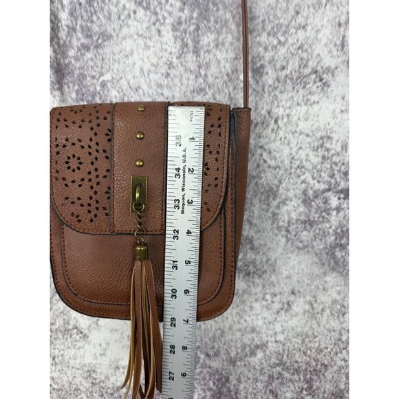 Boho Faux Leather Purse Women S Brown laser cut Crossbody Shoulder Bag Tassel - Picture 9 of 12